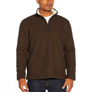 Orvis Men's 1/4 Quarter Zip Fleece Lined Textured Pullover Sweater Brown